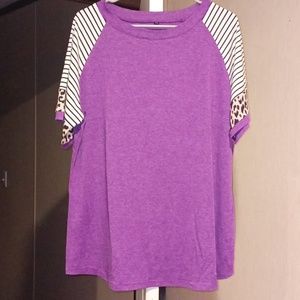 NWOT PURPLE STRIPE SHORT SLEEVE TEE LARGE P2P 21 / 2XL P2P 23